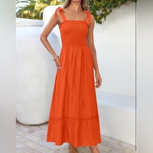 Orange Maxi Dress with Tie Straps